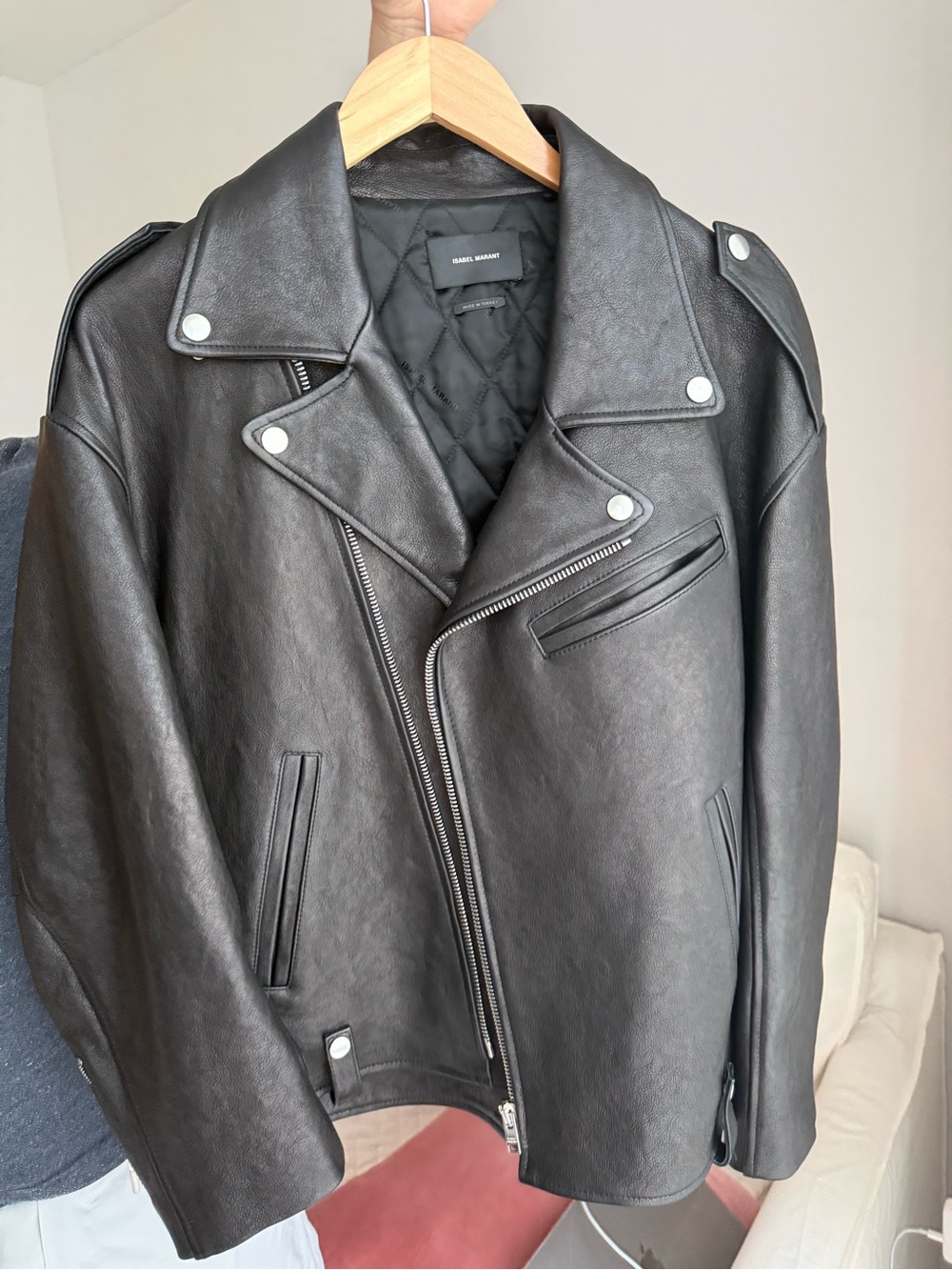 Isabel Marant Black Leather Moto Jacket with Silver Hardware